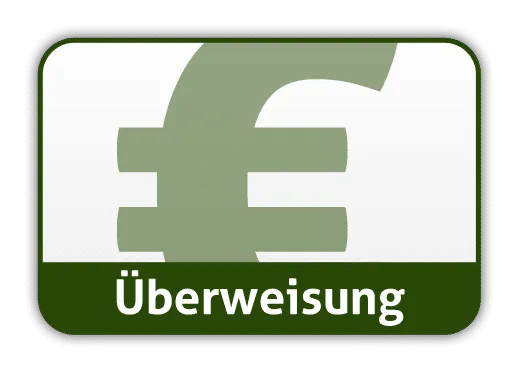 Erfolg – ​​Verkauf von HYLA-Produkten – Symbol eines großen Euro-Währungssymbols über dem deutschen Wort „Überweisung“, was Banküberweisung bedeutet